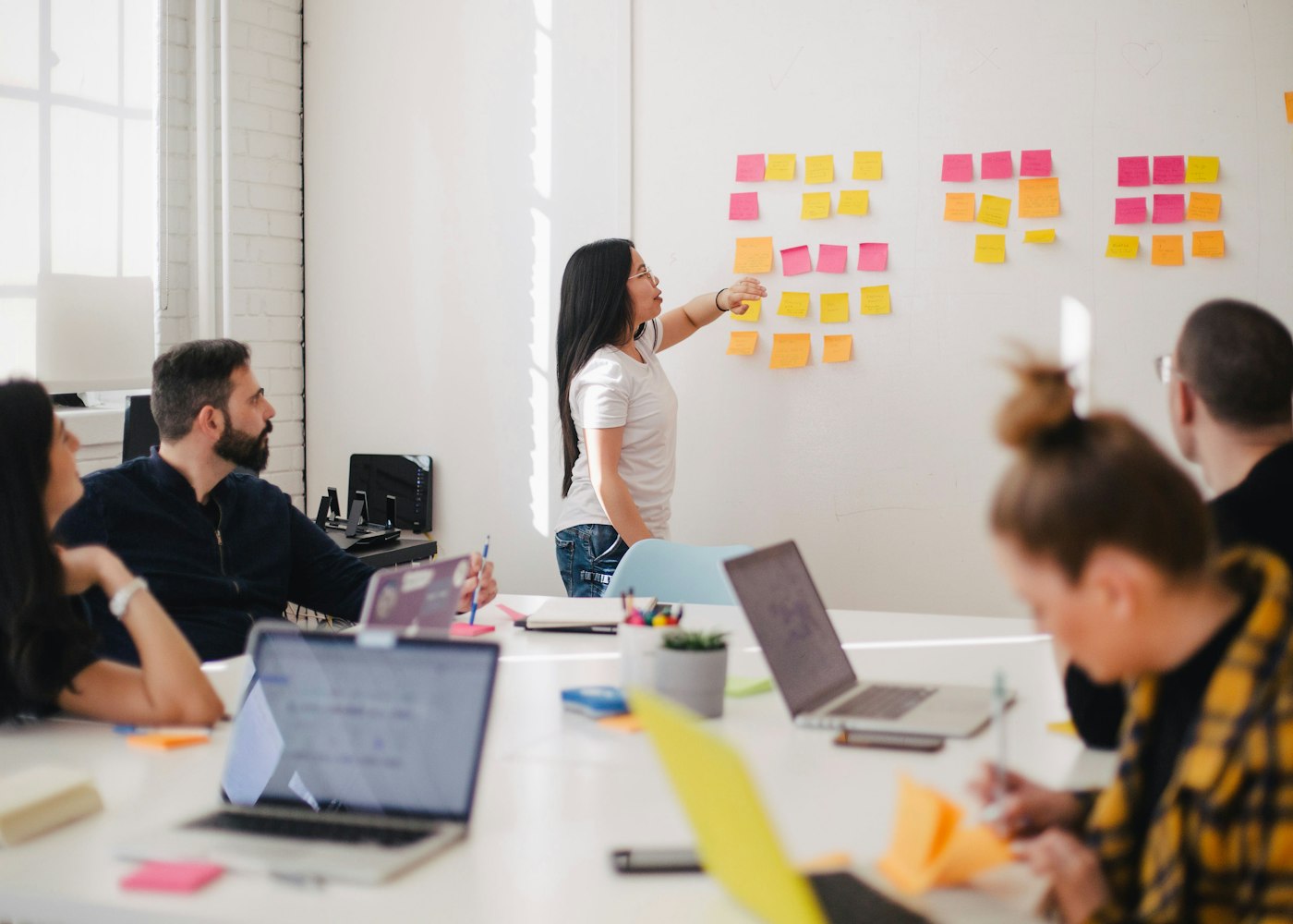 A product team reviewing the work together